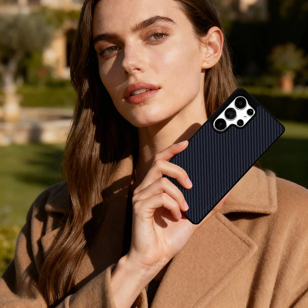 EYCASE For Samsung Galaxy S25 Ultra Magnetic Case Aramid Fiber Series UV Printed Black Edge TPU Acrylic Phone Cover - Black Grey - 7