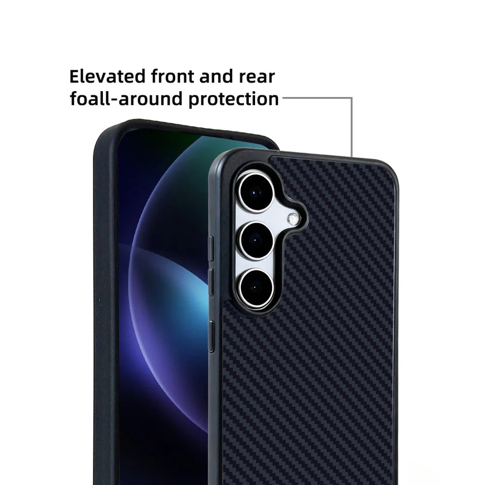 EYCASE For Samsung Galaxy S26+ Magnetic Case Aramid Fiber Series UV Printed Black Edge TPU Acrylic Phone Cover - Black Grey - 5