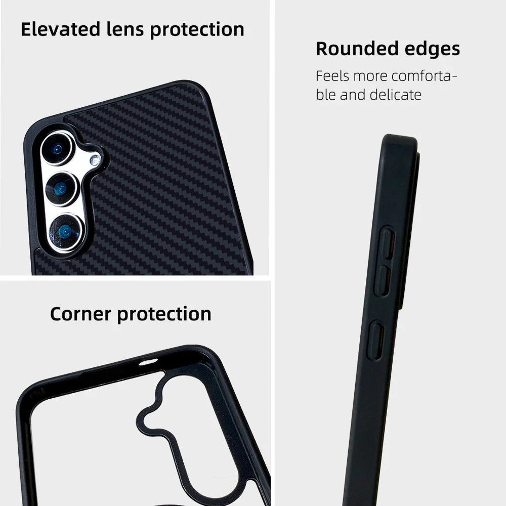EYCASE For Samsung Galaxy S26+ Magnetic Case Aramid Fiber Series UV Printed Black Edge TPU Acrylic Phone Cover - Black Grey - 6