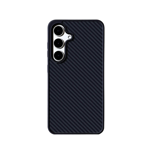 EYCASE For Samsung Galaxy S25+ Magnetic Case Aramid Fiber Series UV Printed Black Edge TPU Acrylic Phone Cover - Black Grey - 1