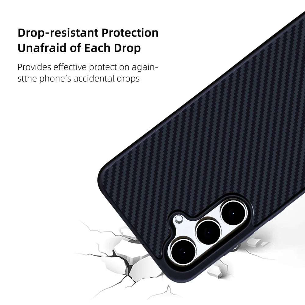 EYCASE For Samsung Galaxy S25+ Magnetic Case Aramid Fiber Series UV Printed Black Edge TPU Acrylic Phone Cover - Black Grey - 3