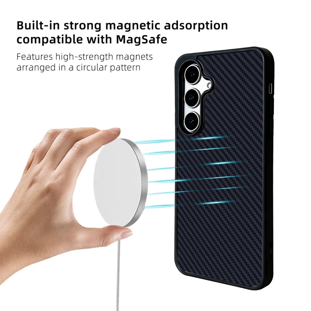 EYCASE For Samsung Galaxy S25+ Magnetic Case Aramid Fiber Series UV Printed Black Edge TPU Acrylic Phone Cover - Black Grey - 4