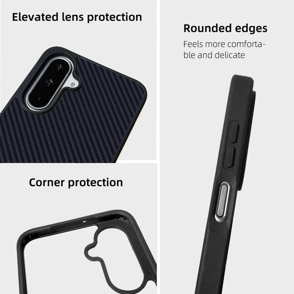 EYCASE For Samsung Galaxy A57 5G Magnetic Case Aramid Fiber Series UV Printed Black Edge TPU Acrylic Phone Cover - Black Grey - 6