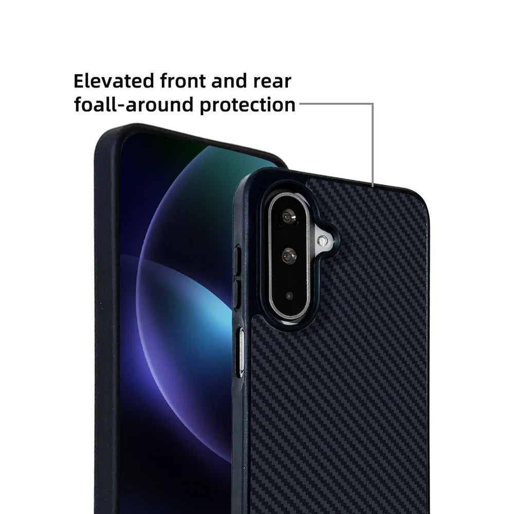 EYCASE For Samsung Galaxy A35 5G / Galaxy A55 5G Magnetic Case Aramid Fiber Series UV Printed Black Edge TPU Acrylic Phone Cover - Black Grey - 5