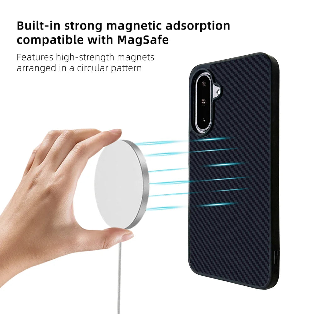 EYCASE For Samsung Galaxy A36 5G / Galaxy A56 5G Magnetic Case Aramid Fiber Series UV Printed Black Edge TPU Acrylic Phone Cover - Black Grey - 4