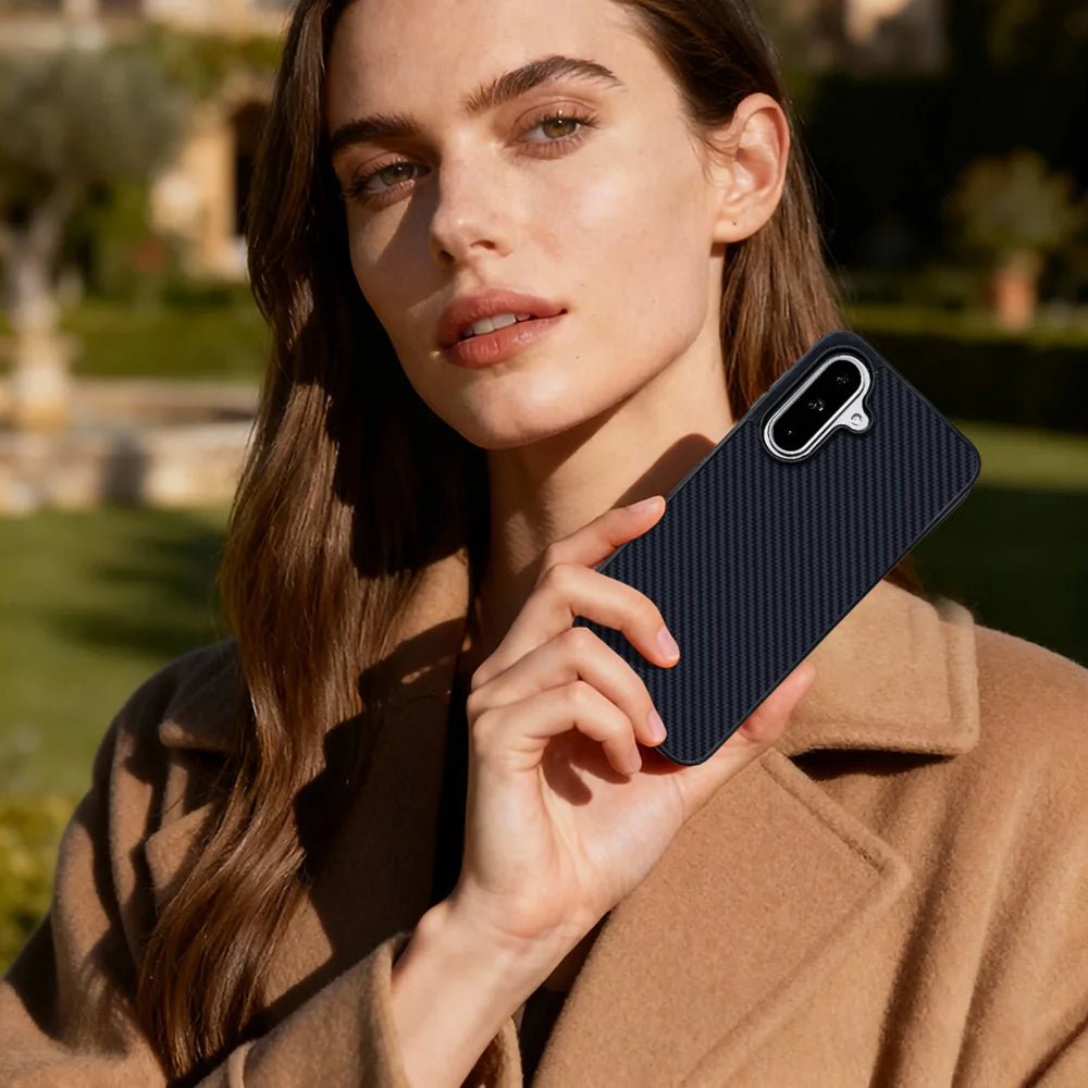 EYCASE For Samsung Galaxy A36 5G / Galaxy A56 5G Magnetic Case Aramid Fiber Series UV Printed Black Edge TPU Acrylic Phone Cover - Black Grey - 7