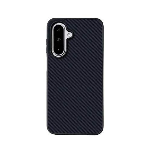 EYCASE For Samsung Galaxy A16 4G / Galaxy A16 5G Magnetic Case Aramid Fiber Series UV Printed Black Edge TPU Acrylic Phone Cover - Black Grey - 1