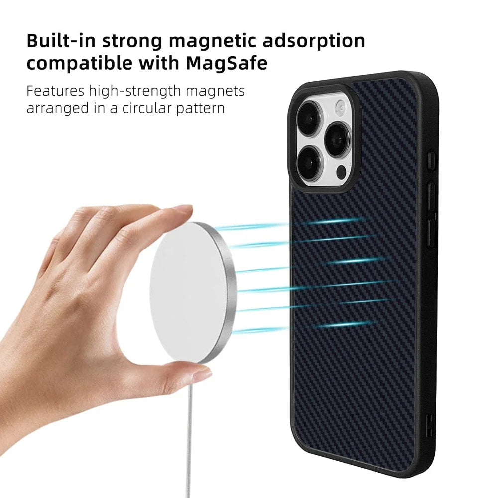EYCASE For iPhone 16 Pro Max Magnetic Case Aramid Fiber Series UV Printed Black Edge TPU Acrylic Phone Cover - Black Grey - 4