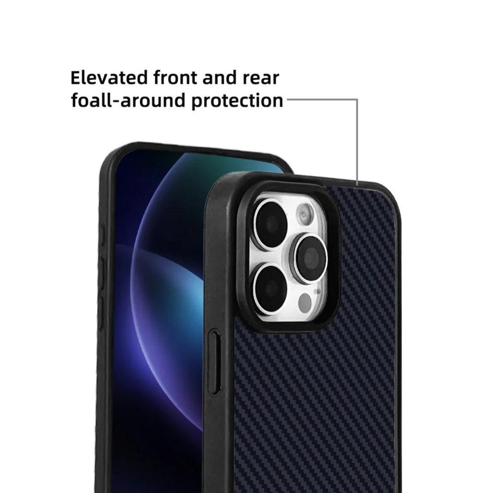 EYCASE For iPhone 16 Pro Max Magnetic Case Aramid Fiber Series UV Printed Black Edge TPU Acrylic Phone Cover - Black Grey - 5