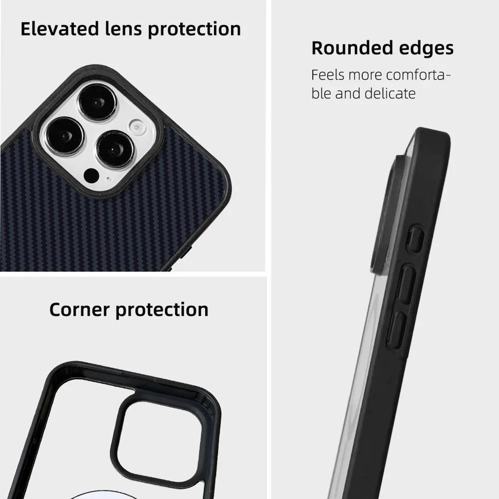 EYCASE For iPhone 16 Pro Max Magnetic Case Aramid Fiber Series UV Printed Black Edge TPU Acrylic Phone Cover - Black Grey - 6
