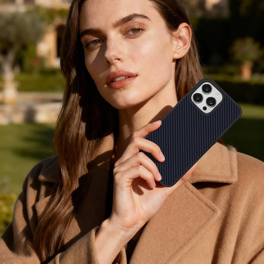 EYCASE For iPhone 16 Pro Max Magnetic Case Aramid Fiber Series UV Printed Black Edge TPU Acrylic Phone Cover - Black Grey - 7