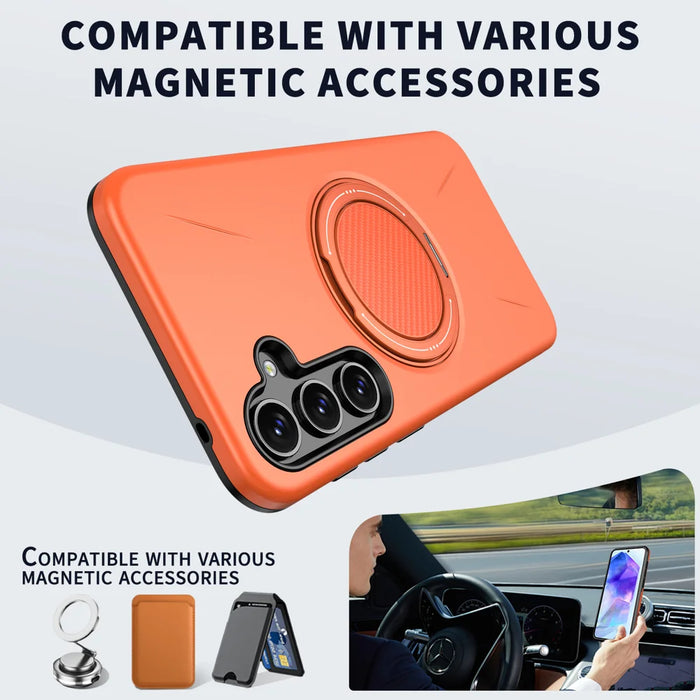 For Samsung Galaxy A14 5G / Galaxy A14 4G Magnetic Case Rotating Kickstand TPU + PC Phone Cover - Orange - 2