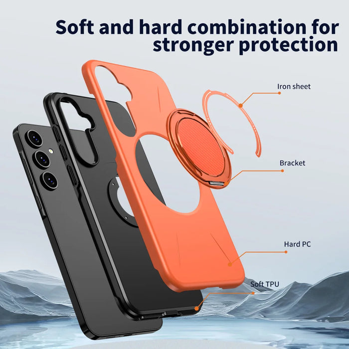 For Samsung Galaxy A05s 4G Magnetic Case Rotating Kickstand TPU + PC Phone Cover - Orange - 6