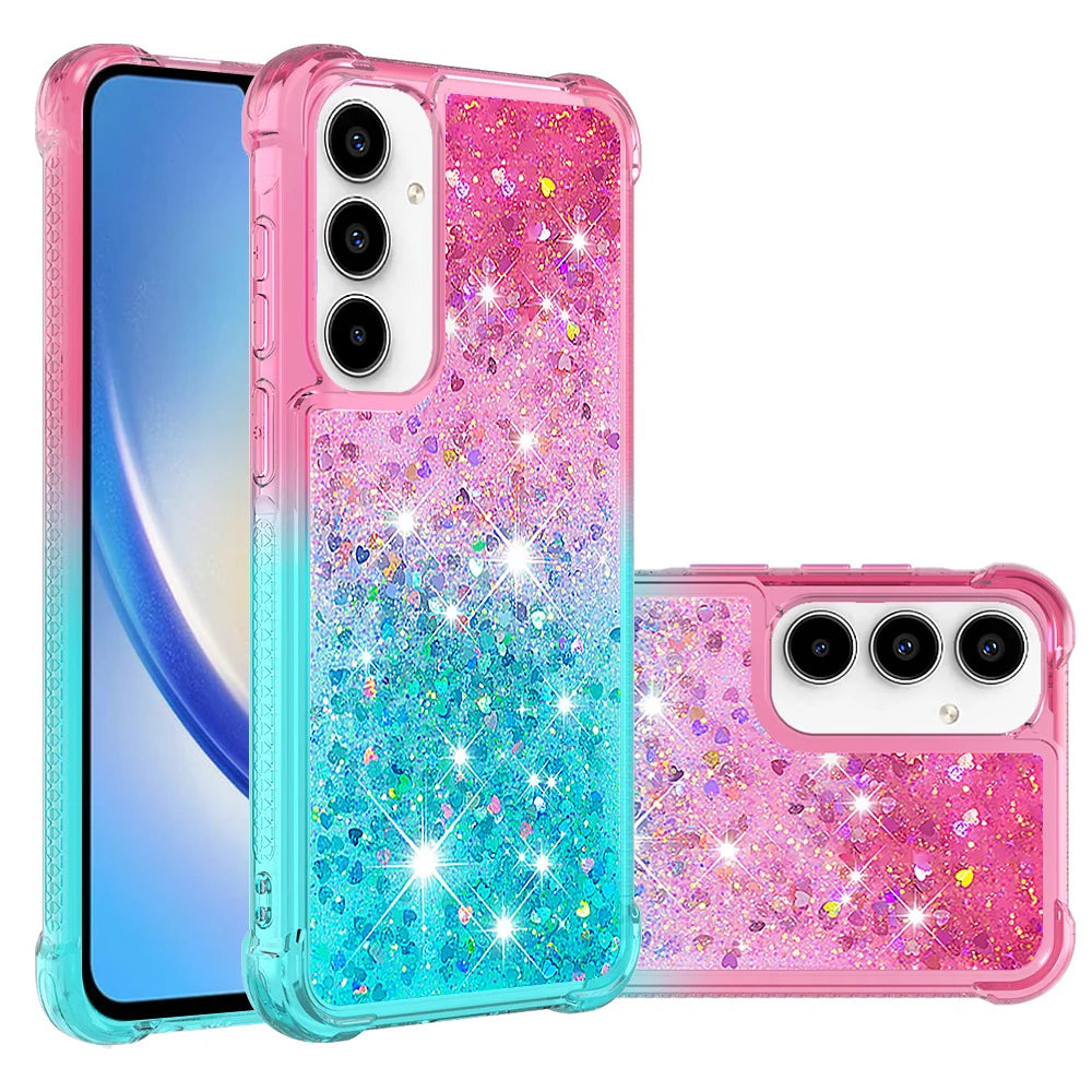 For Samsung Galaxy A57 5G TPU Case Gradient Quicksand Phone Back Cover - Pink+Sky Blue - 1