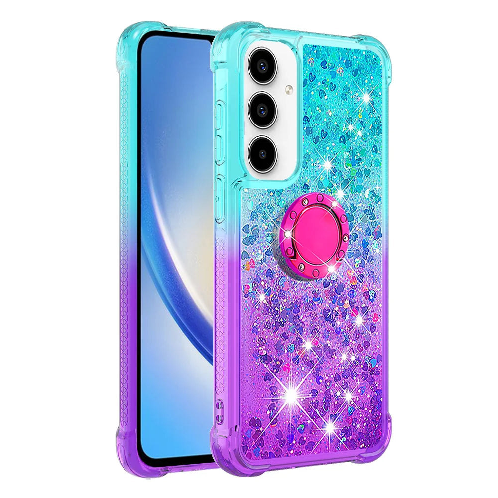 For Samsung Galaxy A57 5G TPU Case with Kickstand Gradiant Quicksand Shockproof Cover - Sky Blue+Purple - 3