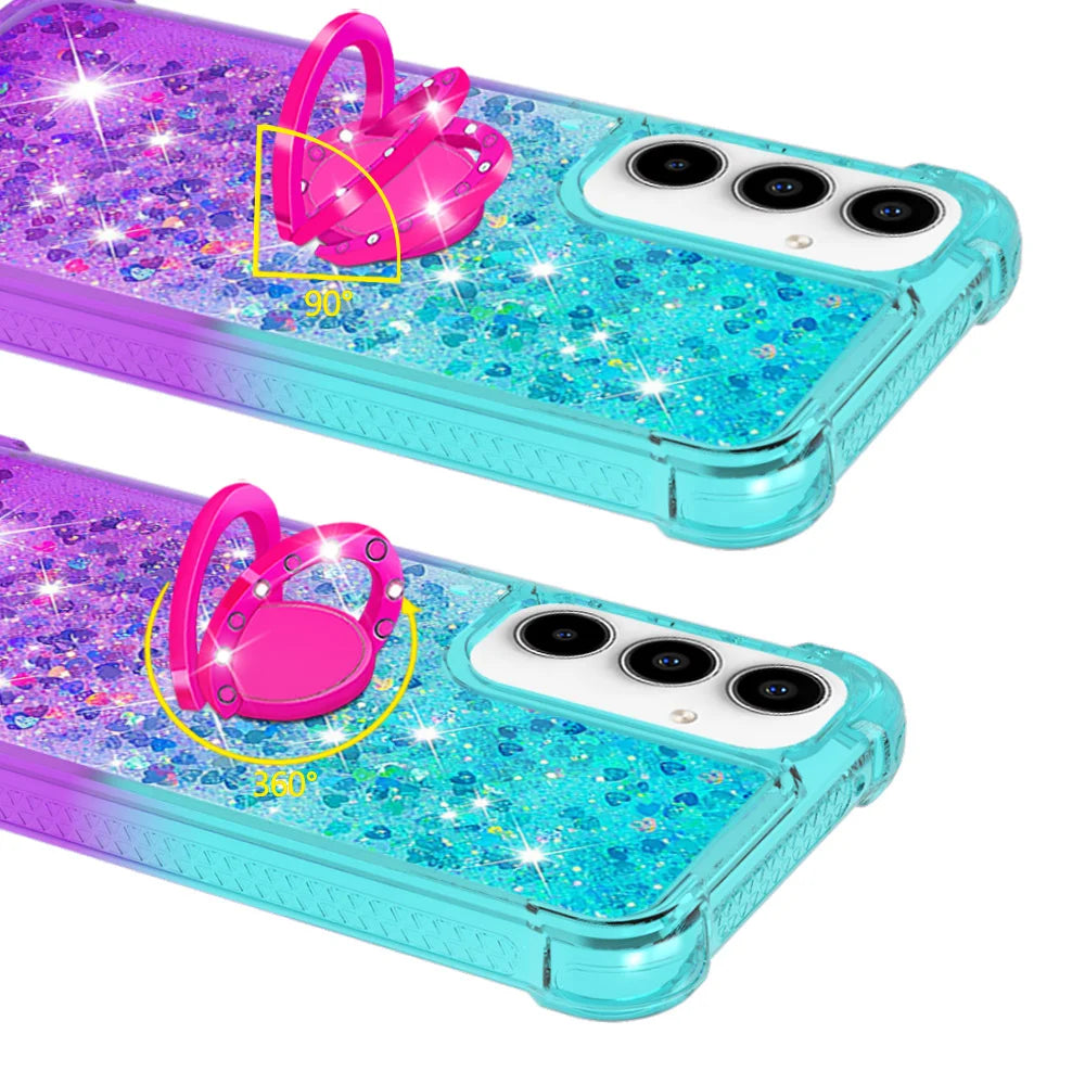 For Samsung Galaxy A57 5G TPU Case with Kickstand Gradiant Quicksand Shockproof Cover - Sky Blue+Purple - 4