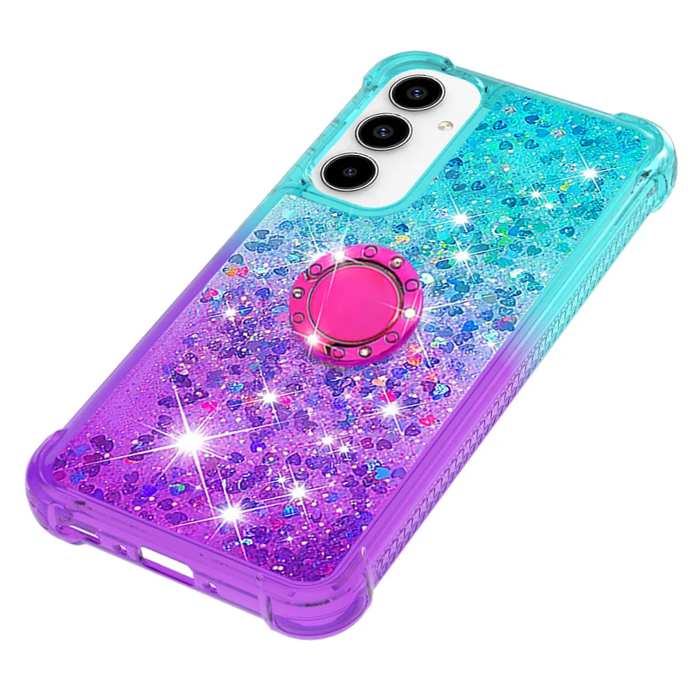 For Samsung Galaxy A57 5G TPU Case with Kickstand Gradiant Quicksand Shockproof Cover - Sky Blue+Purple - 6