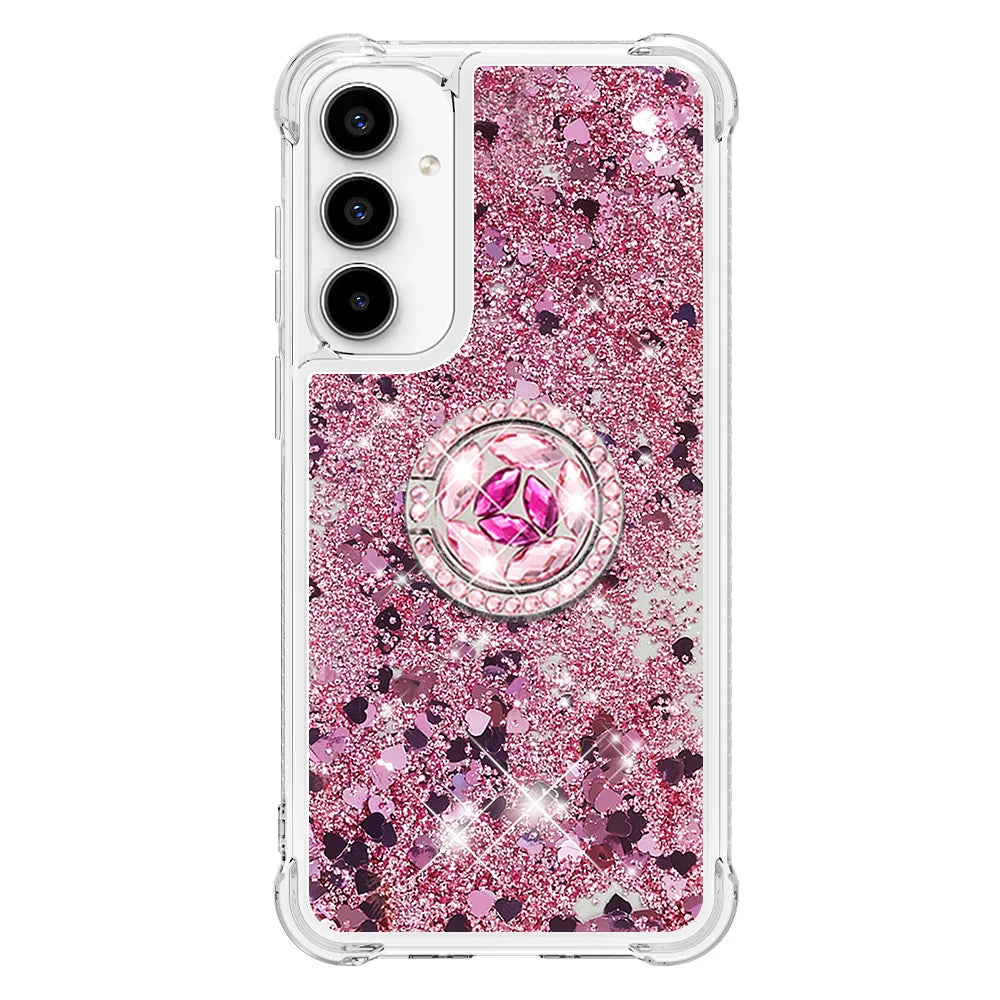 For Samsung Galaxy A57 5G TPU Case with Kickstand Quicksand Shockproof Cover - Rose Gold / Hearts - 2