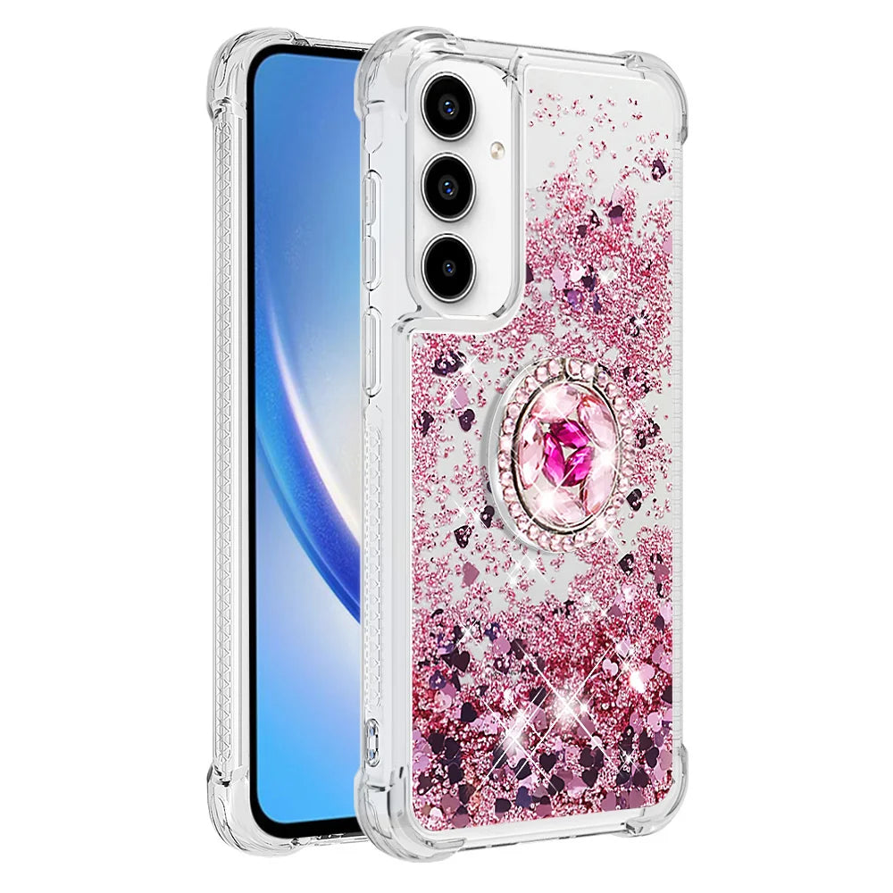 For Samsung Galaxy A57 5G TPU Case with Kickstand Quicksand Shockproof Cover - Rose Gold / Hearts - 3