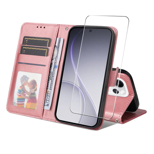 ENKAY HAT PRINCE For Oppo Reno15 Pro 5G (Global) PU Leather Wallet Case   Phone Stand Cover with 9H Tempered Glass - Pink - 1