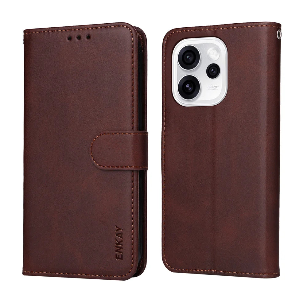 ENKAY HAT PRINCE For Oppo Reno15 Pro Max 5G (Global) PU Leather Wallet Case   Phone Stand Cover with 9H Tempered Glass - Pink - 5