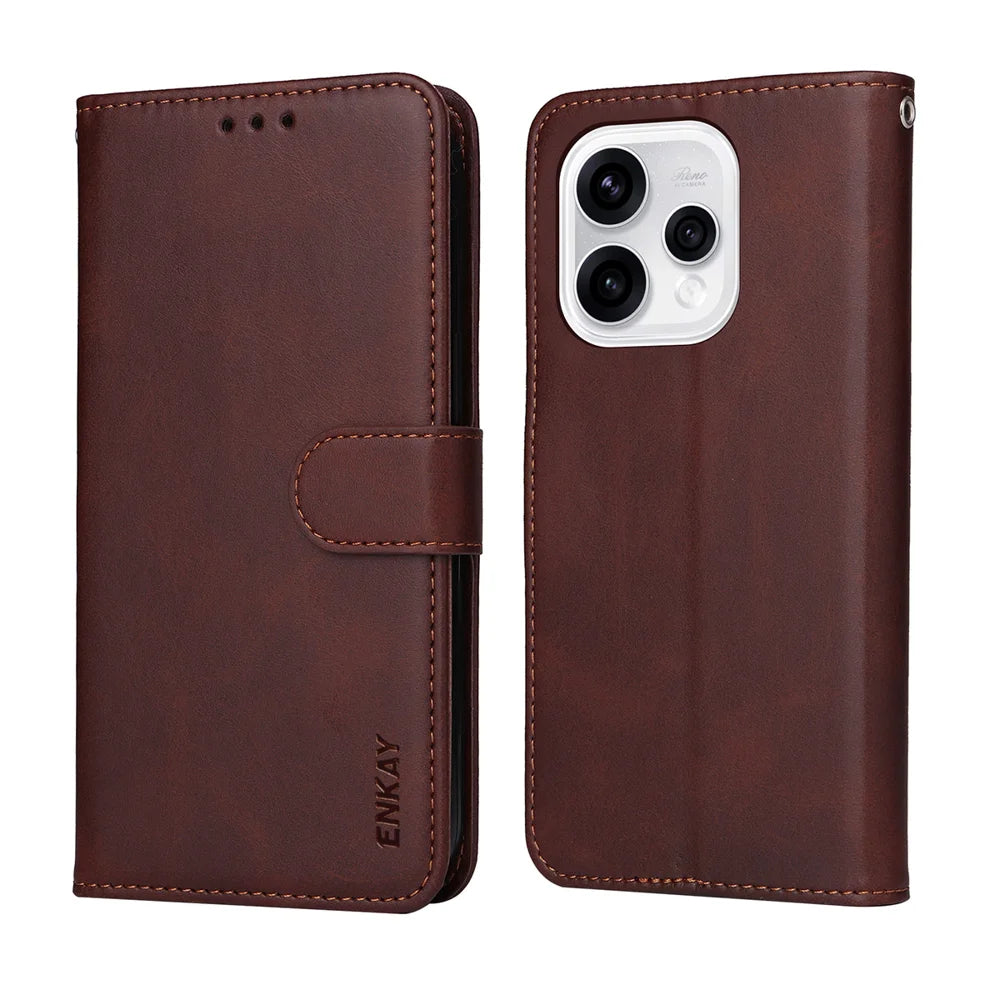 ENKAY HAT PRINCE For Oppo Reno15 5G (Global) PU Leather Wallet Case   Phone Stand Cover with 9H Tempered Glass - Pink - 5
