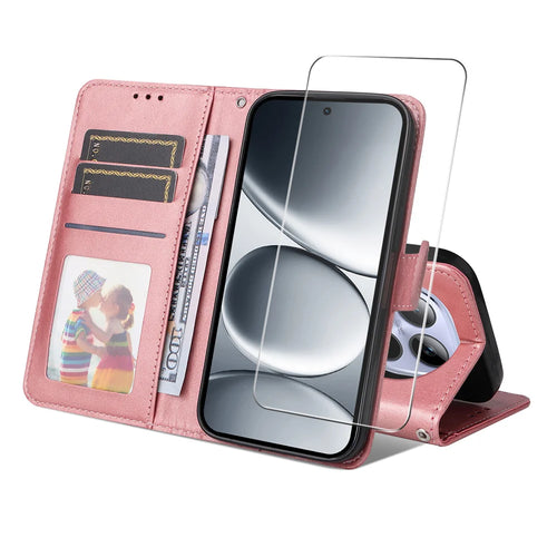 ENKAY HAT PRINCE For Xiaomi Redmi Note 15 Pro 5G (Global) PU Leather Wallet Case   Phone Stand Cover with 9H Tempered Glass - Pink - 1