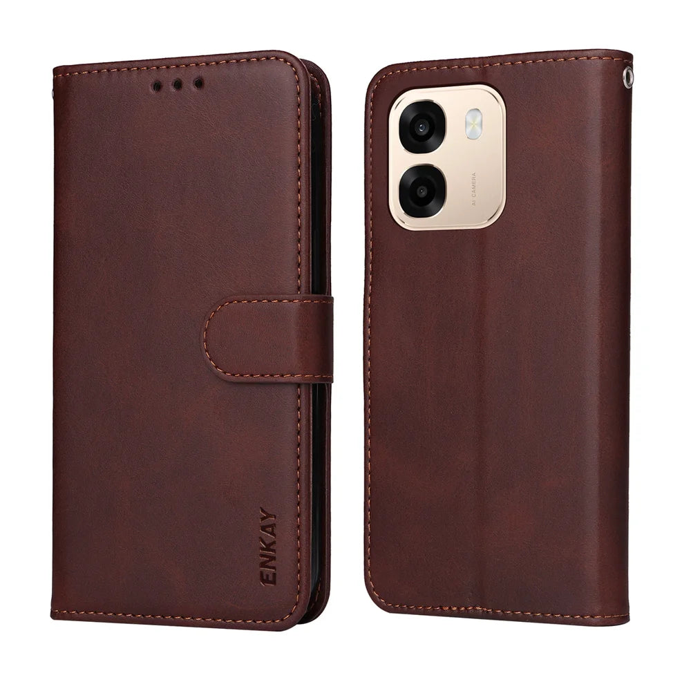 ENKAY HAT PRINCE For Oppo A6 Pro 4G / A6 Pro 5G / A6 5G (Global) PU Leather Wallet Case Phone Stand Cover with 9H Tempered Glass - Pink - 5