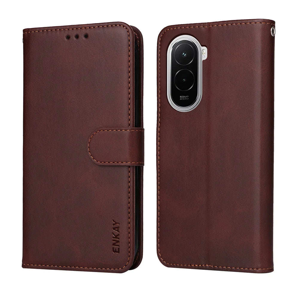 ENKAY HAT PRINCE For Xiaomi Poco M7 4G (EU) (171mm) PU Leather Wallet Case   Phone Stand Cover with 9H Tempered Glass - Pink - 5