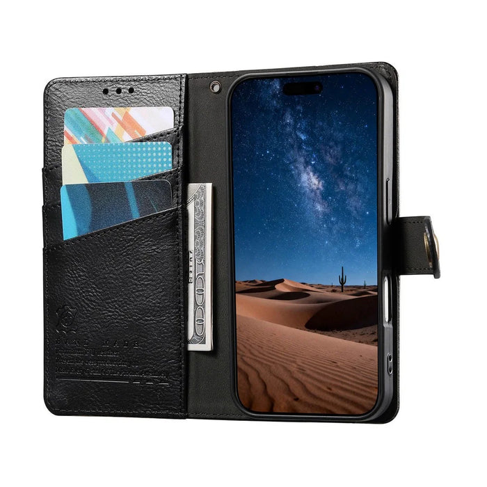 For iPhone 18 Pro Max / 17 Pro Max Case Color Splicing TPU PU Leather Flip Shockproof Phone Cover with Wrist Strap - Black - 2