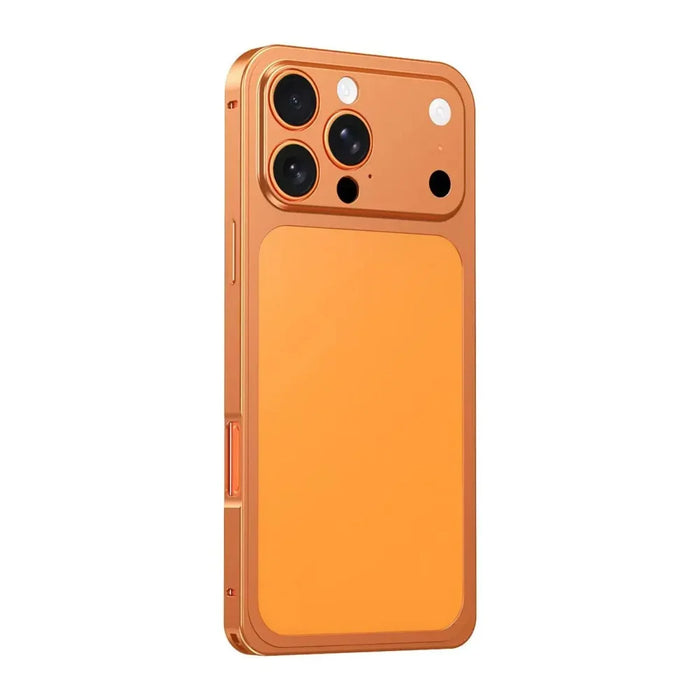 For iPhone 13 Pro Max Case Transform to 17 Pro Max Locking Buckle Metal Frame Alloy Back Phone Cover - Orange - 1