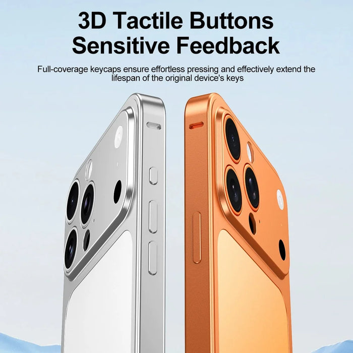 For iPhone 13 Pro Max Case Transform to 17 Pro Max Locking Buckle Metal Frame Alloy Back Phone Cover - Orange - 7