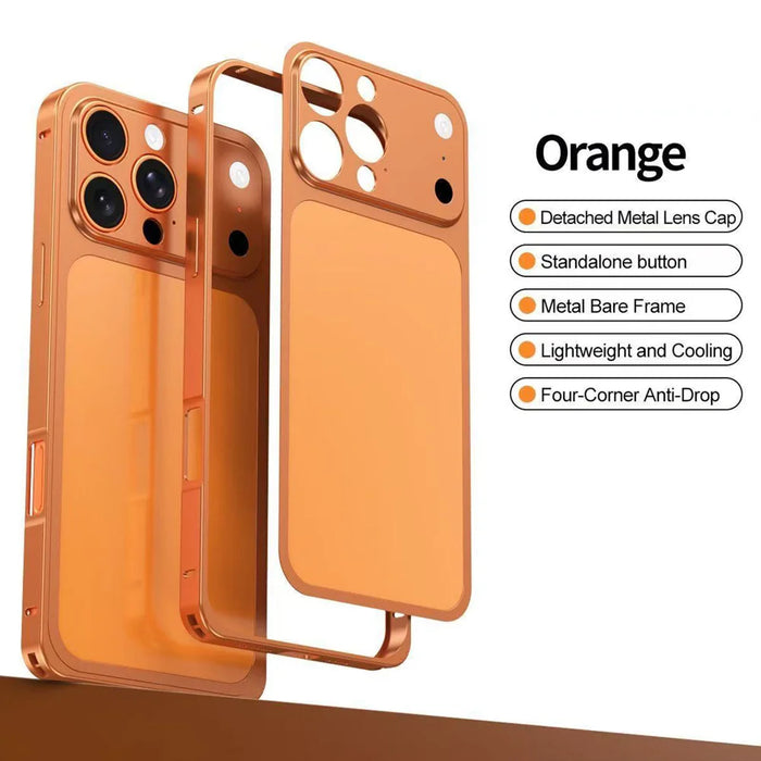 For iPhone 14 Pro Case Transform to 17 Pro Locking Buckle Metal Frame Alloy Back Phone Cover - Orange - 3
