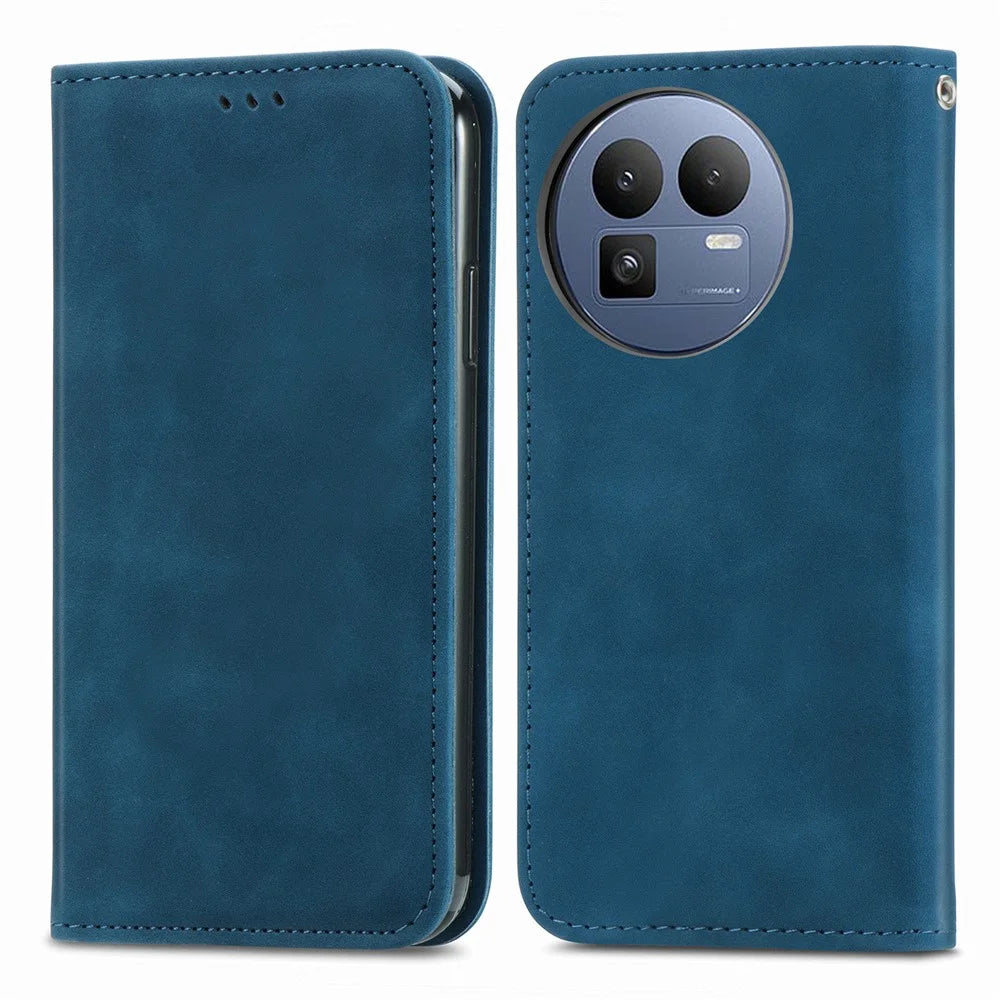 For Realme GT 8 5G Leather Case with Card Holder Magnetic Absorption Phone Cover - Dark Blue - 1