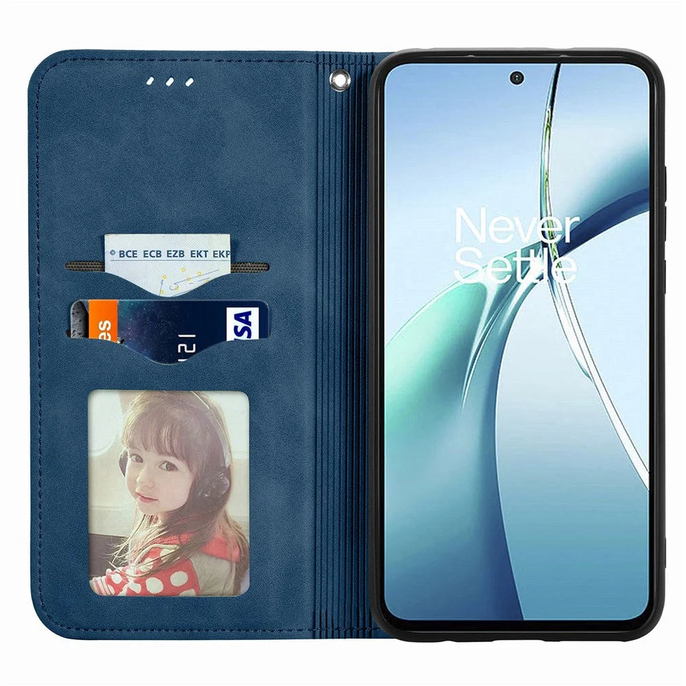 For Realme GT 8 5G Leather Case with Card Holder Magnetic Absorption Phone Cover - Dark Blue - 3