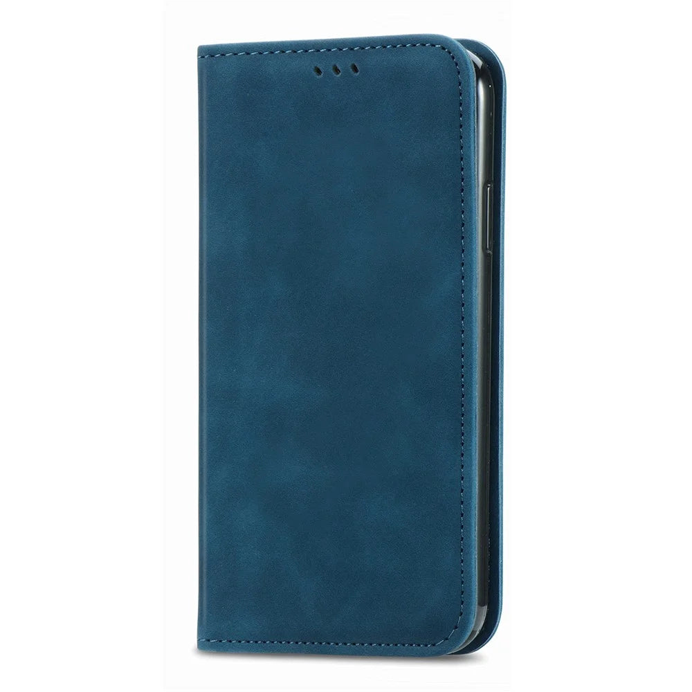 For Realme GT 8 5G Leather Case with Card Holder Magnetic Absorption Phone Cover - Dark Blue - 6