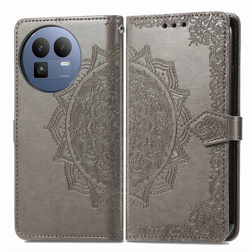 For Realme GT 8 5G Wallet Case Mandala Flower Leather Phone Cover Stand - Grey - 1