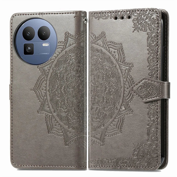 For Realme GT 8 5G Wallet Case Mandala Flower Leather Phone Cover Stand - Grey - 1