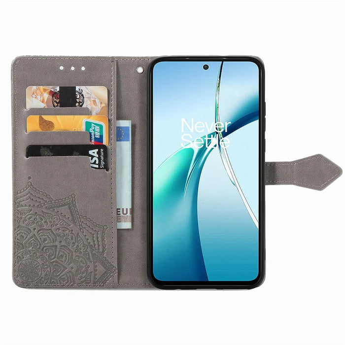 For Realme GT 8 5G Wallet Case Mandala Flower Leather Phone Cover Stand - Grey - 2