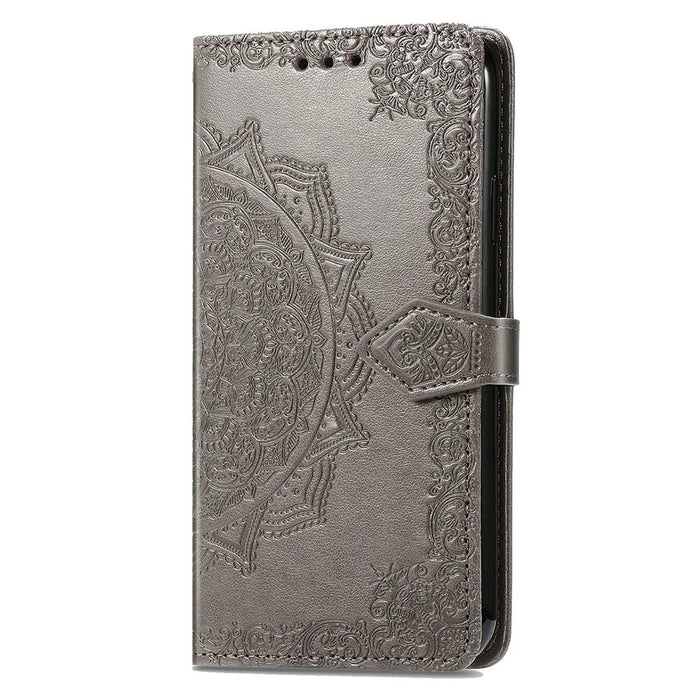 For Realme GT 8 5G Wallet Case Mandala Flower Leather Phone Cover Stand - Grey - 5
