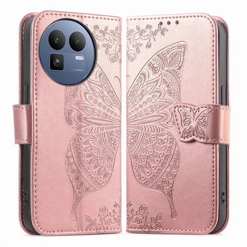 For Realme GT 8 5G Case with Strap Butterfly Pattern PU Leather Wallet Phone Cover - Rose Gold - 1