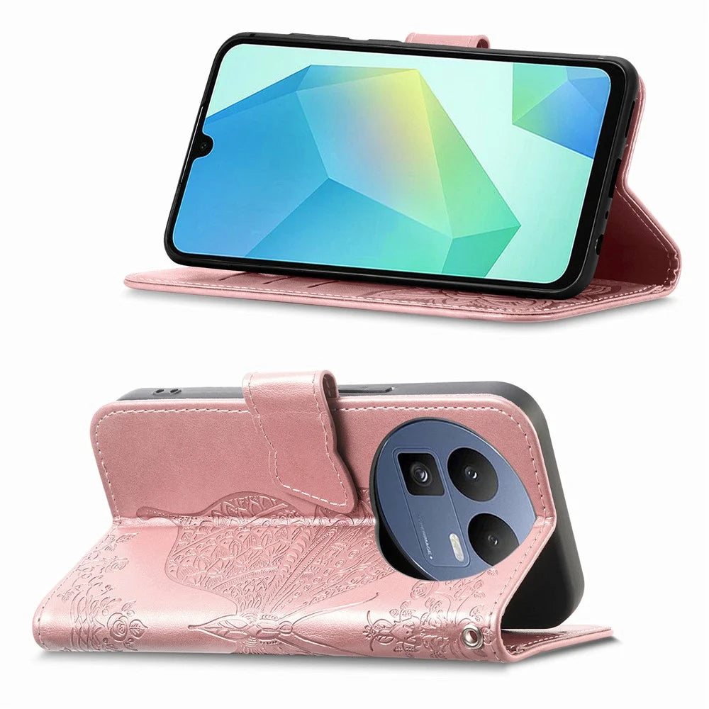 For Realme GT 8 5G Case with Strap Butterfly Pattern PU Leather Wallet Phone Cover - Rose Gold - 2