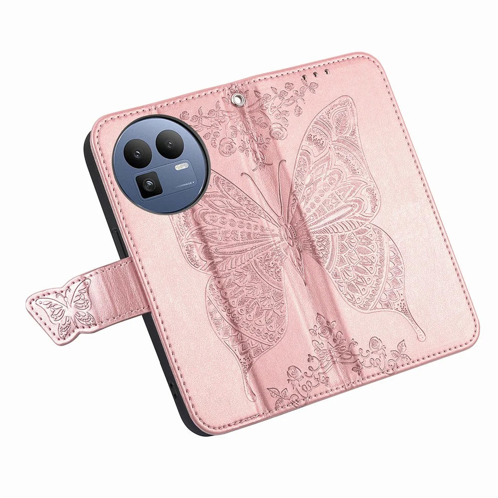 For Realme GT 8 5G Case with Strap Butterfly Pattern PU Leather Wallet Phone Cover - Rose Gold - 3