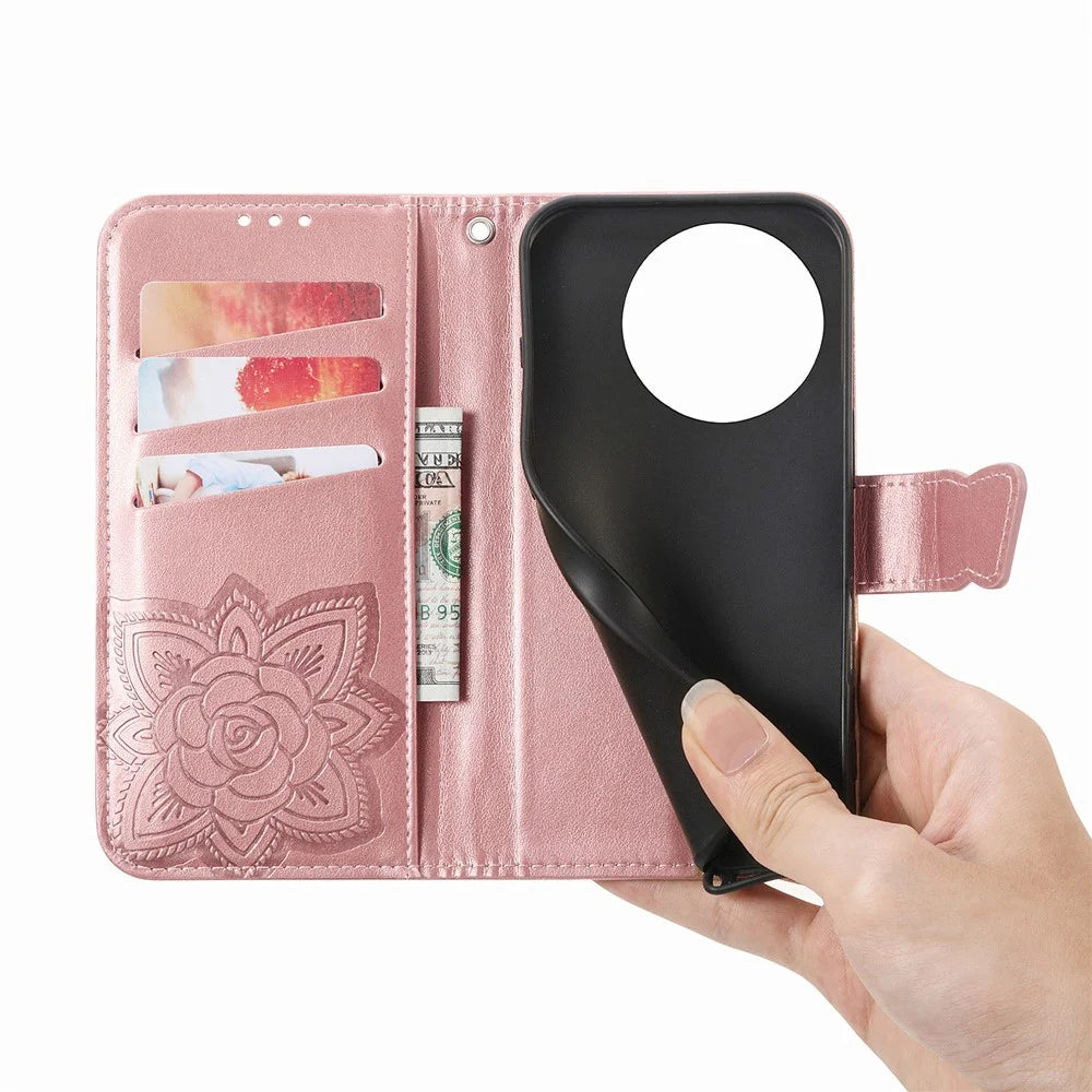 For Realme GT 8 5G Case with Strap Butterfly Pattern PU Leather Wallet Phone Cover - Rose Gold - 4