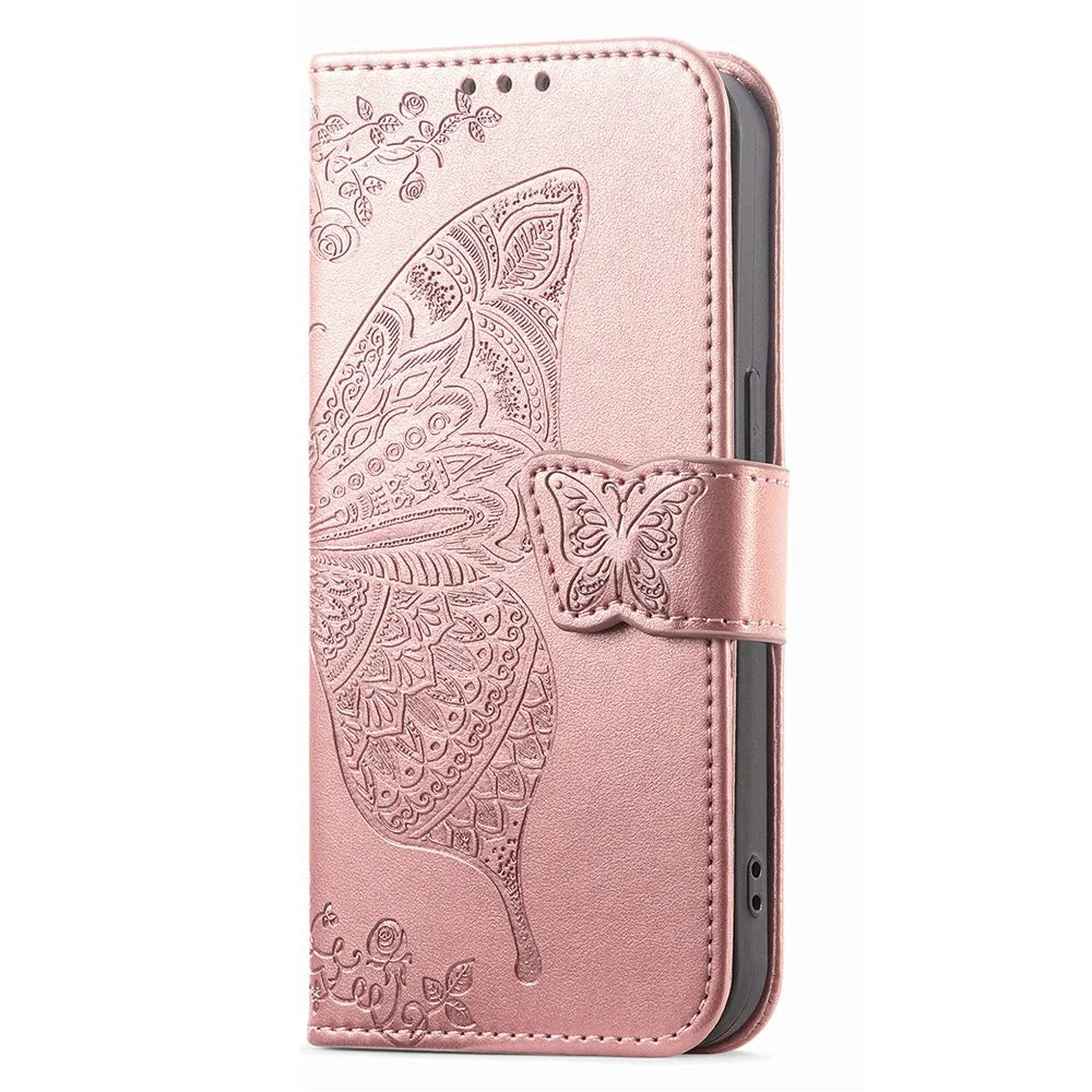 For Realme GT 8 5G Case with Strap Butterfly Pattern PU Leather Wallet Phone Cover - Rose Gold - 7