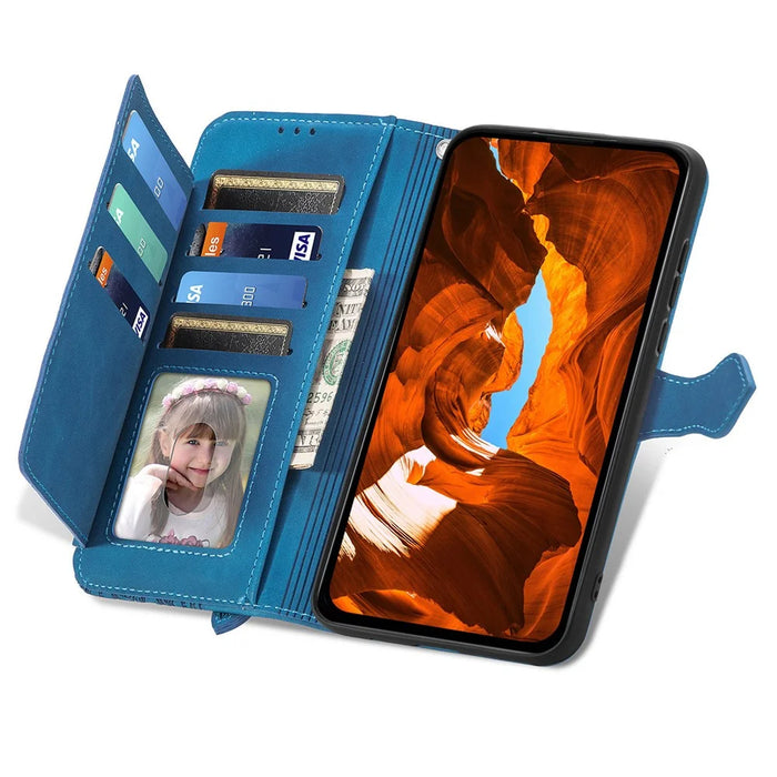 For Realme GT 8 5G Zipper Wallet Case with Strap Flower Imprint PU Leather Phone Cover - Blue - 2