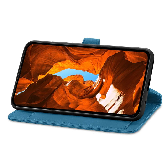 For Realme GT 8 5G Zipper Wallet Case with Strap Flower Imprint PU Leather Phone Cover - Blue - 3