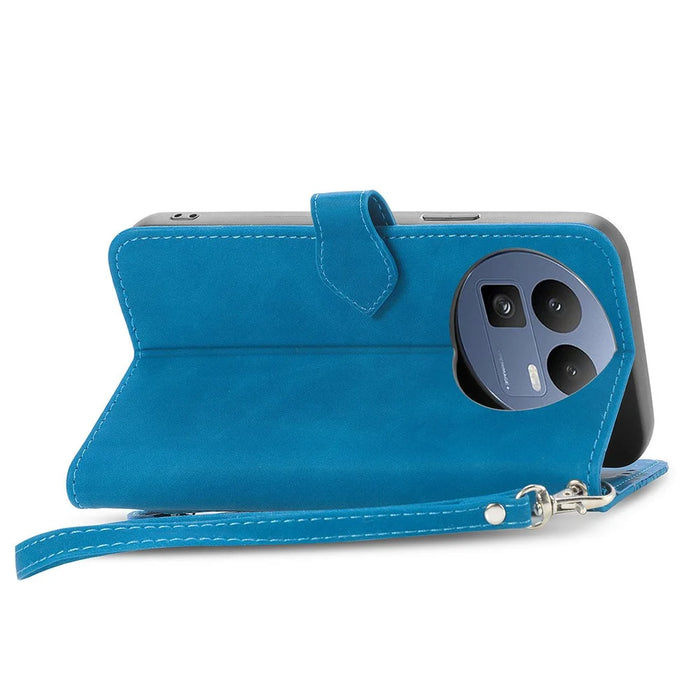 For Realme GT 8 5G Zipper Wallet Case with Strap Flower Imprint PU Leather Phone Cover - Blue - 4