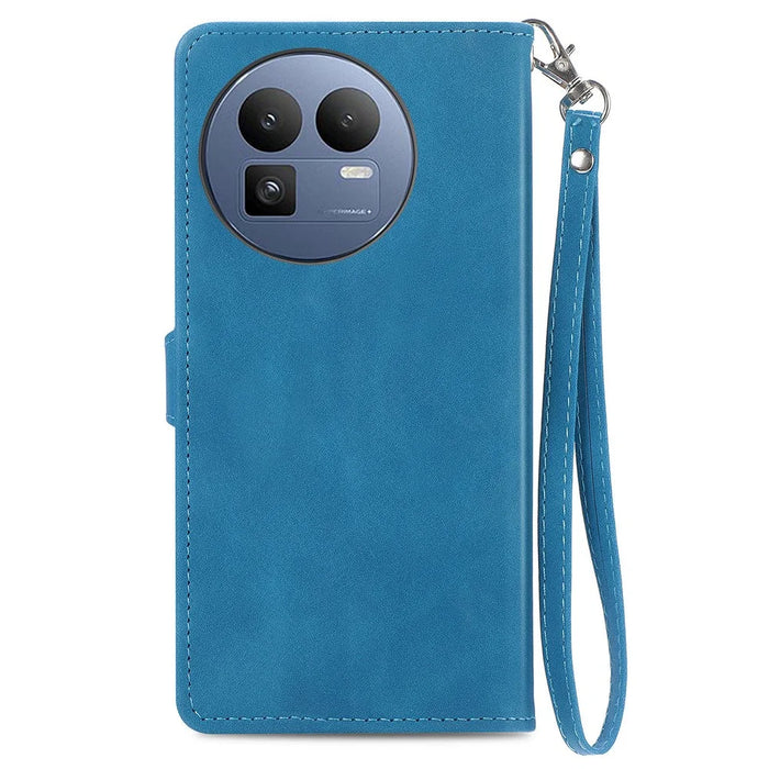 For Realme GT 8 5G Zipper Wallet Case with Strap Flower Imprint PU Leather Phone Cover - Blue - 6