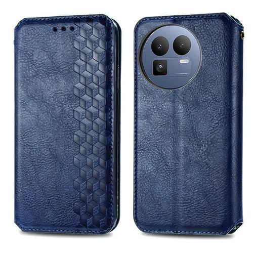For Realme GT 8 5G Case Rhombus Imprint PU Leather Wallet Phone Cover - Blue - 1